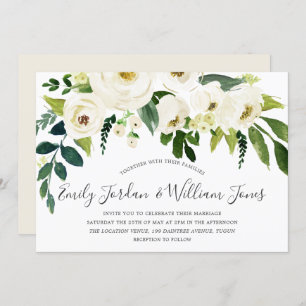 Beautiful White Flowers Cream Elegant Wedding Invitation