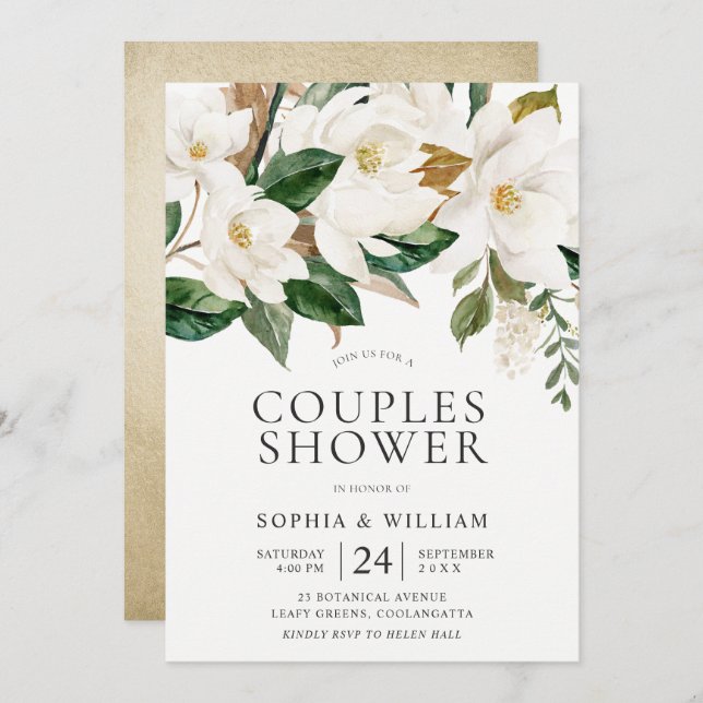 Beautiful White Flowers Elegant Couples Shower Invitation (Front/Back)