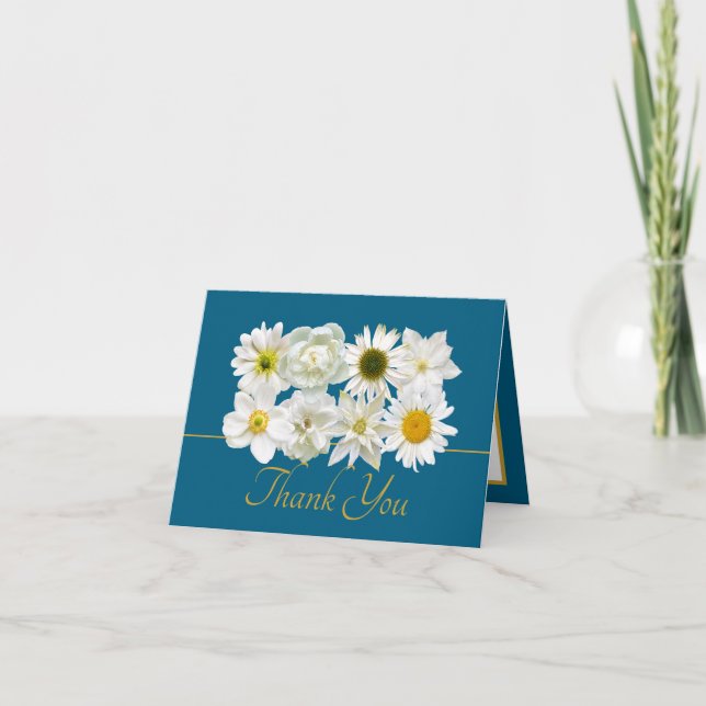 Beautiful White Flowers Floral Bouquet Thank You Card (Front)