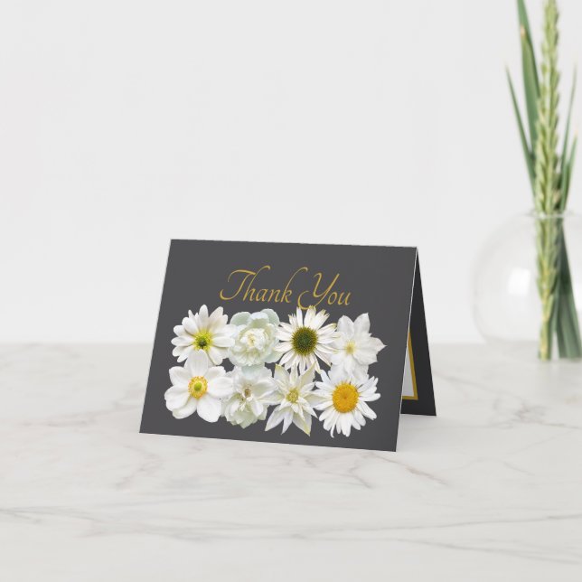 Beautiful White Flowers Floral Bouquet Thank You Card (Front)