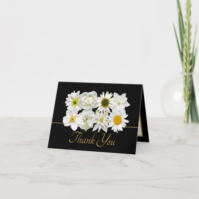 Beautiful White Flowers Floral Bouquet Thank You Card (Front)