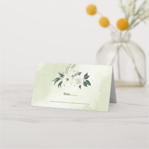 beautiful white flowers green leaves place card
