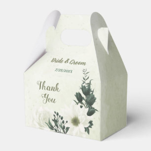 Beautiful white flowers green leaves wedding favour box