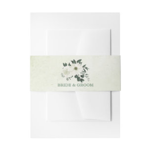 Beautiful white flowers green leaves wedding invitation belly band