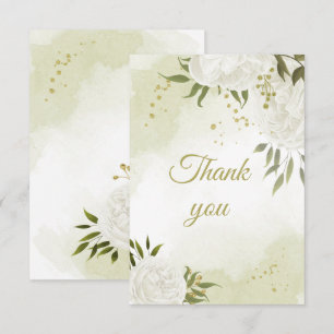 Beautiful white flowers greenery botanical thank you card
