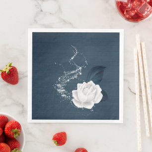 Beautiful white flowers & navy  leaves napkin