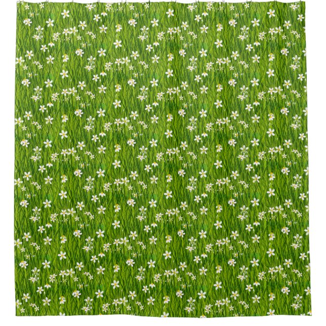 Beautiful White Flowers on Green Leaves Shower Curtain (Front)