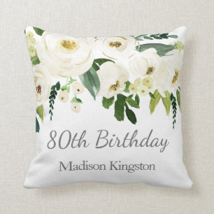 Beautiful White Flowers Womans 80th Birthday Gift Cushion