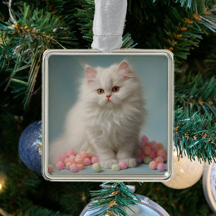 Beautiful White Fluffy Cat Ornament