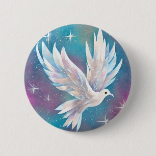 Beautiful White Glitter Peace Dove 6 Cm Round Badge