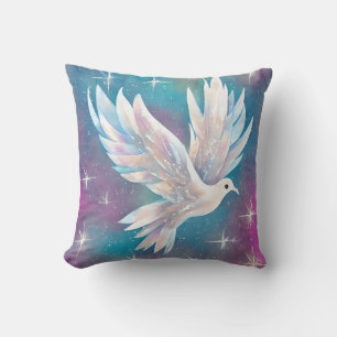Beautiful White Glitter Peace Dove Cushion
