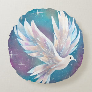Beautiful White Glitter Peace Dove Round Cushion