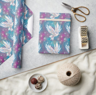 Beautiful White Glitter Peace Dove Wrapping Paper