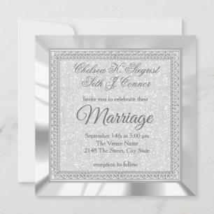 Beautiful White Glitter, Satin and Silver Wedding  Invitation