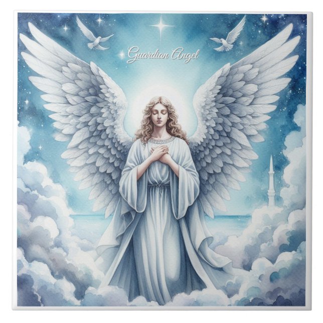 Beautiful White Guardian Angel Ceramic Tile (Front)