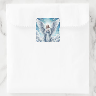 Beautiful White Guardian Angel Square Sticker