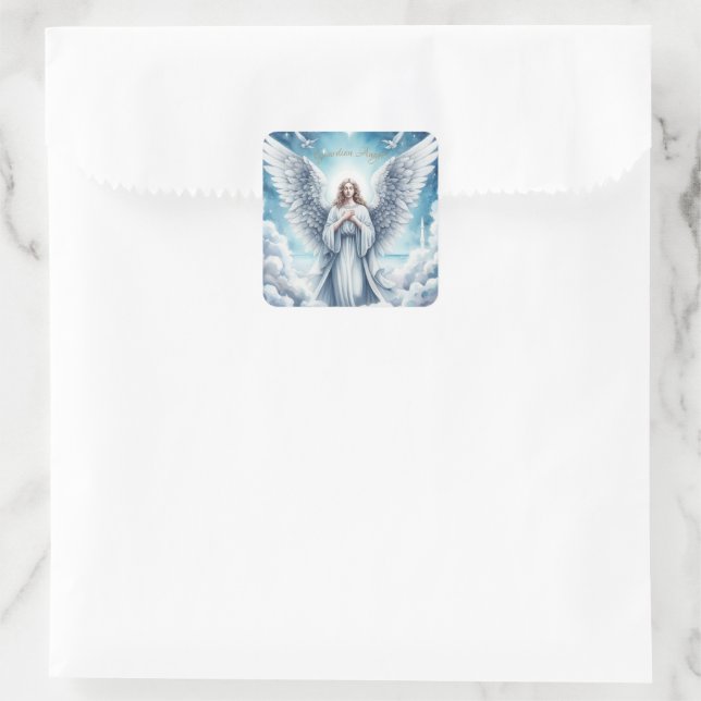 Beautiful White Guardian Angel Square Sticker (Bag)