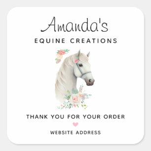 Beautiful White Horse Boho Floral Business Square Sticker