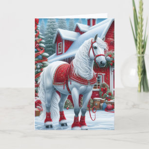 Beautiful White Horse Christmas Holiday Card