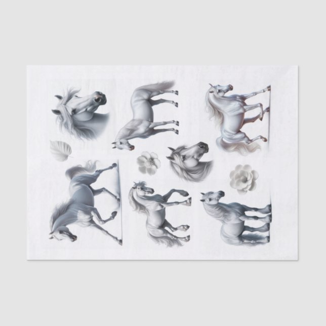 Beautiful White Horse Fussy Cuts Art Tissue Paper (Front)