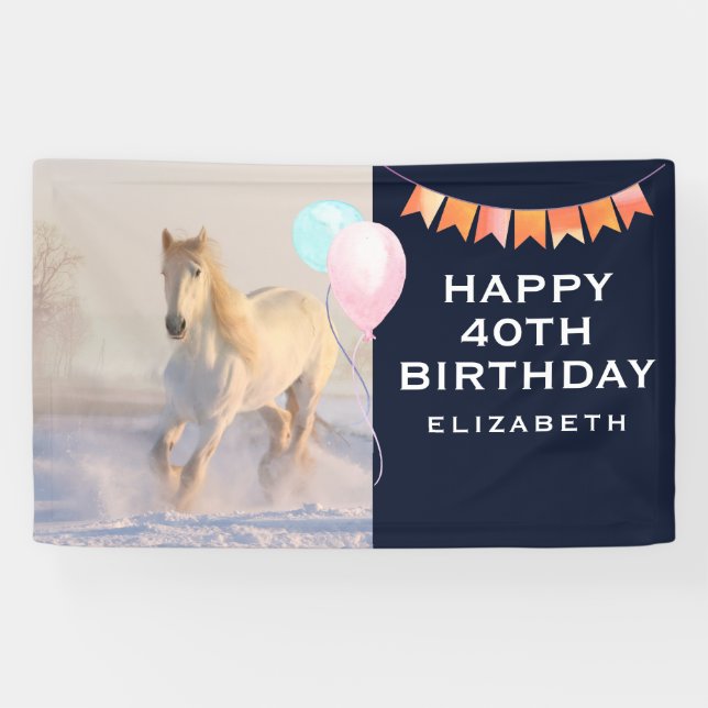 Beautiful White Horse Galloping in the Snow Banner (Horizontal)