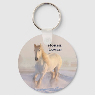 Beautiful White Horse Galloping in the Snow Key Ring