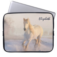 Beautiful White Horse Galloping in the Snow