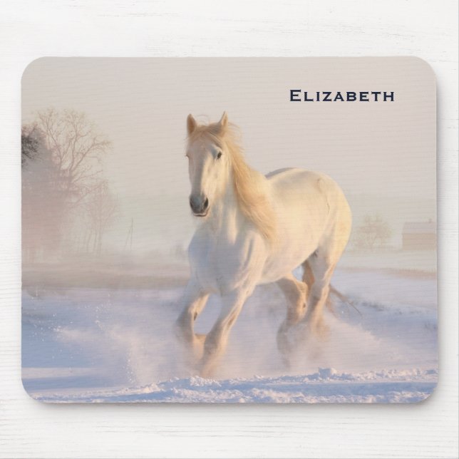 Beautiful White Horse Galloping in the Snow Mouse Pad (Front)