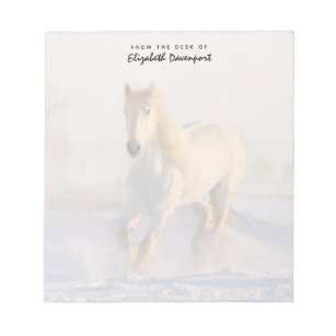 Beautiful White Horse Galloping in the Snow Notepad