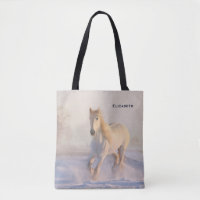 Beautiful White Horse Galloping in the Snow