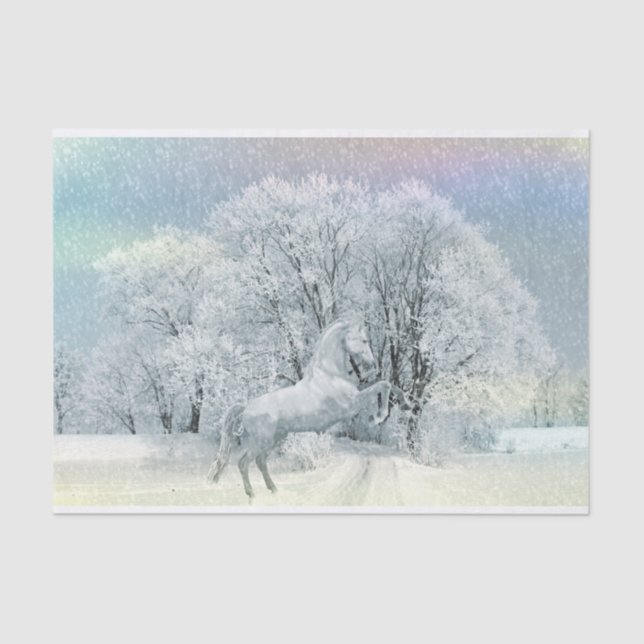 Beautiful White Horse in Snow Tissue Paper (Front)