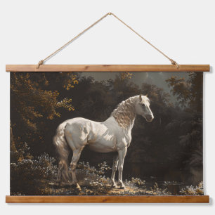 Beautiful White Horse Oil Painting Vintage Hanging Tapestry