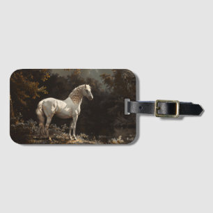 Beautiful White Horse Oil Painting Vintage Luggage Tag