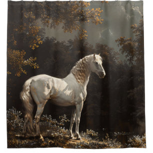 Beautiful White Horse Oil Painting Vintage Shower Curtain