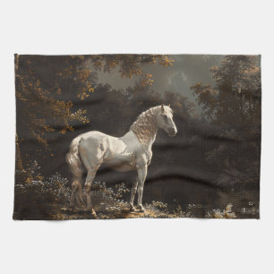 Beautiful White Horse Oil Painting Vintage Tea Towel