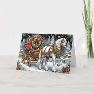 Beautiful White Horse Pulling Sleigh Holiday Card