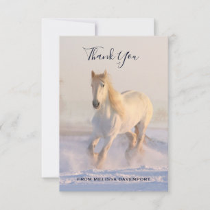 Beautiful White Horse Running in Snow Thank You Card