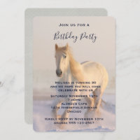 Beautiful White Horse Running in the Snow Birthday