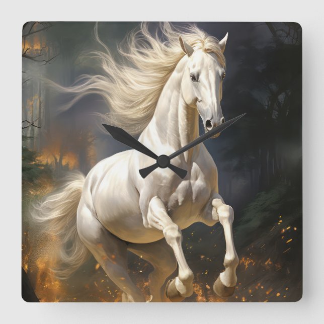 Beautiful White Horse  Square Wall Clock (Front)