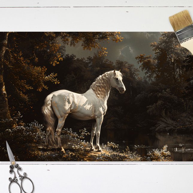 Beautiful White Horse Vintage Decoupage Tissue Paper (Creator Uploaded)
