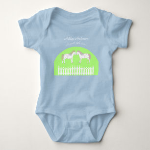 Beautiful White Horses Custom Name Baby Bodysuit