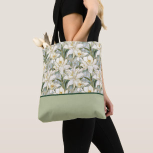 Beautiful White Lily Stained Glass, Colour Block Tote Bag