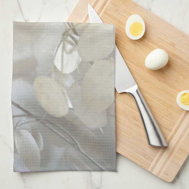 Beautiful White Lunaria Silver Dollar Elegant Grey Tea Towel (Quarter Fold)