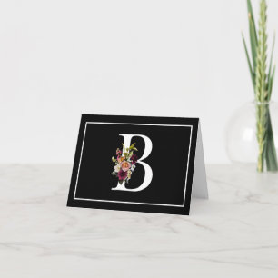 BEAUTIFUL WHITE MONOGRAM B WITH FLORAL ACCENTS NOTE CARD