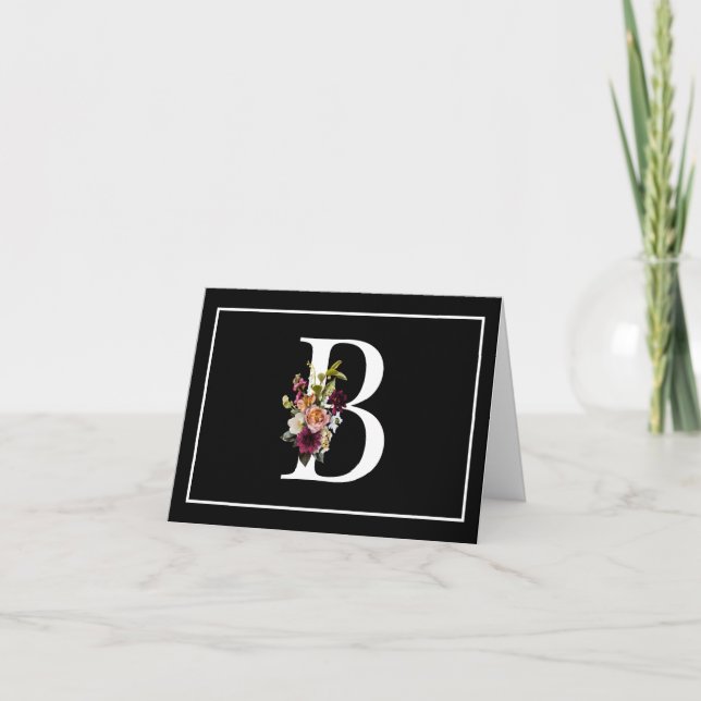 BEAUTIFUL WHITE MONOGRAM B WITH FLORAL ACCENTS NOTE CARD (Front)