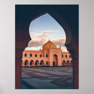 Beautiful white mosque in the sunset light poster