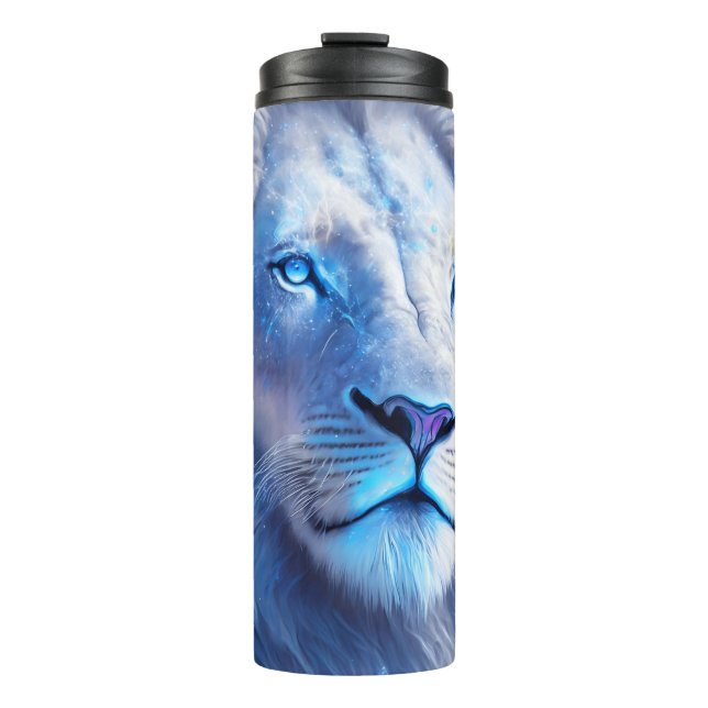 Beautiful White Mystical Lion with Blue Eyes   Thermal Tumbler (Front)