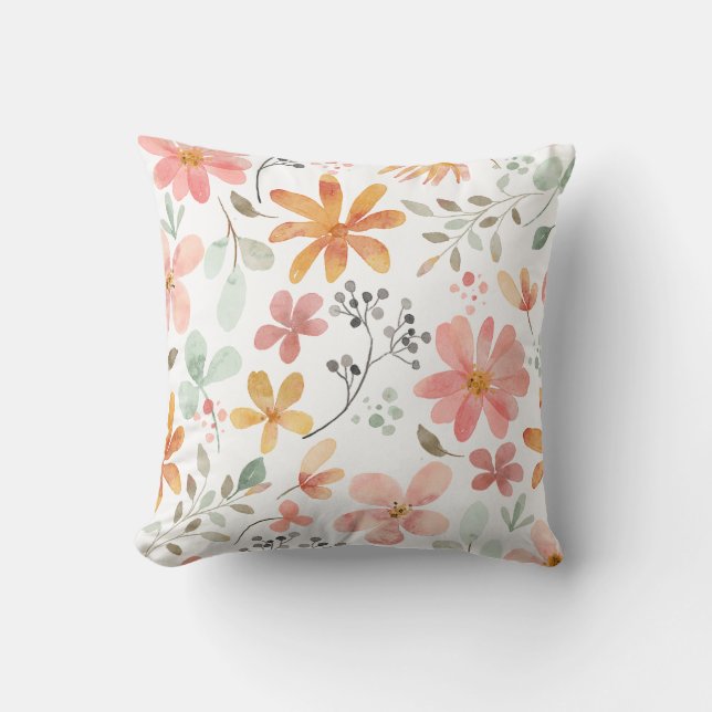 Beautiful White Orange Pink Blossom Flower Pattern Cushion (Front)