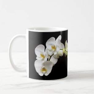 Beautiful White Orchid with Black Background Coffee Mug