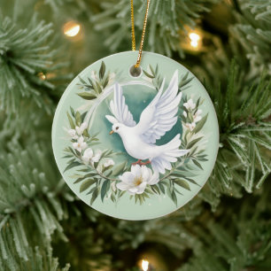Beautiful White Peace Dove Ceramic Ornament